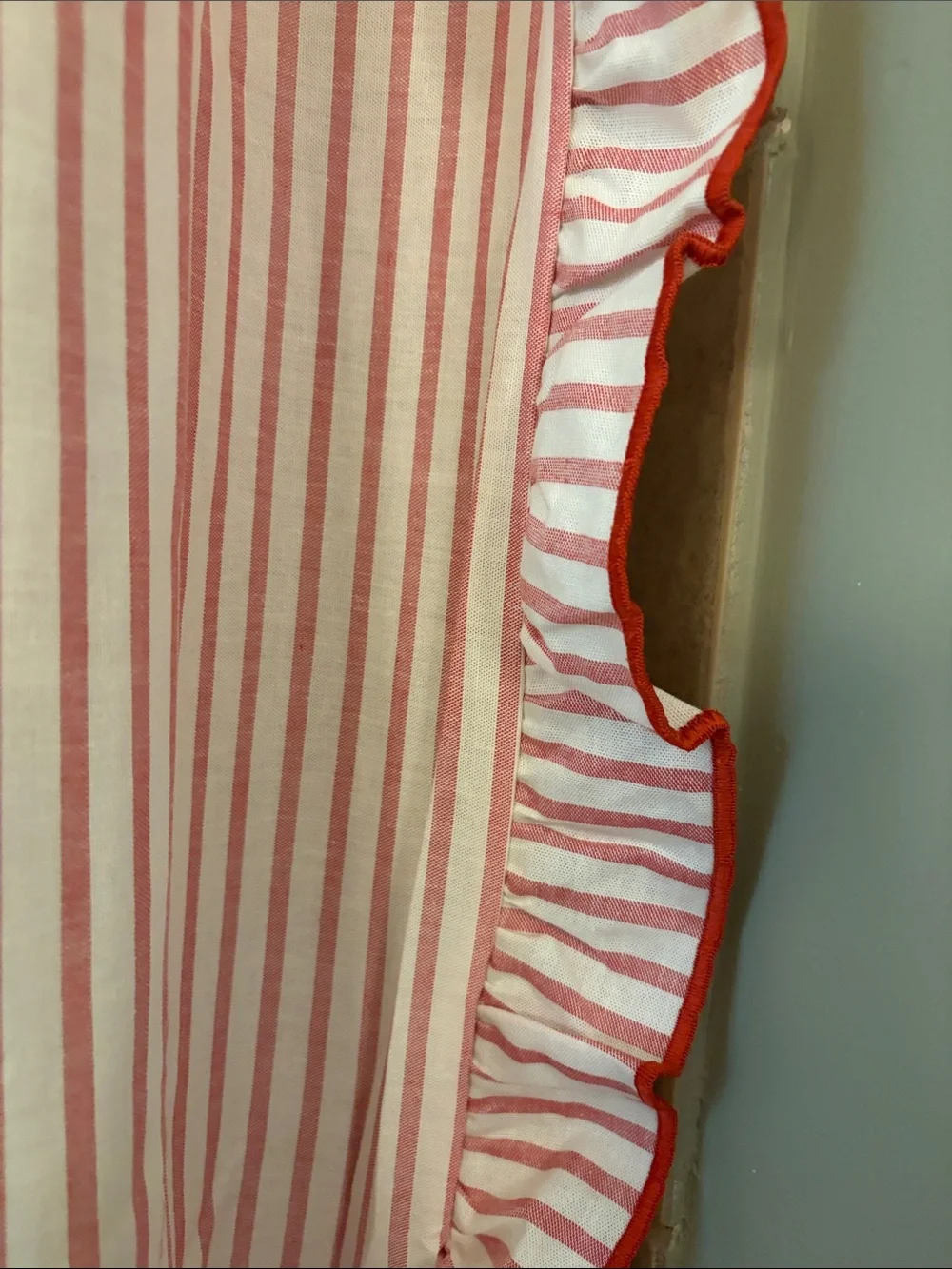 Threshold Pink and White Striped Ruffle Shower Curtain